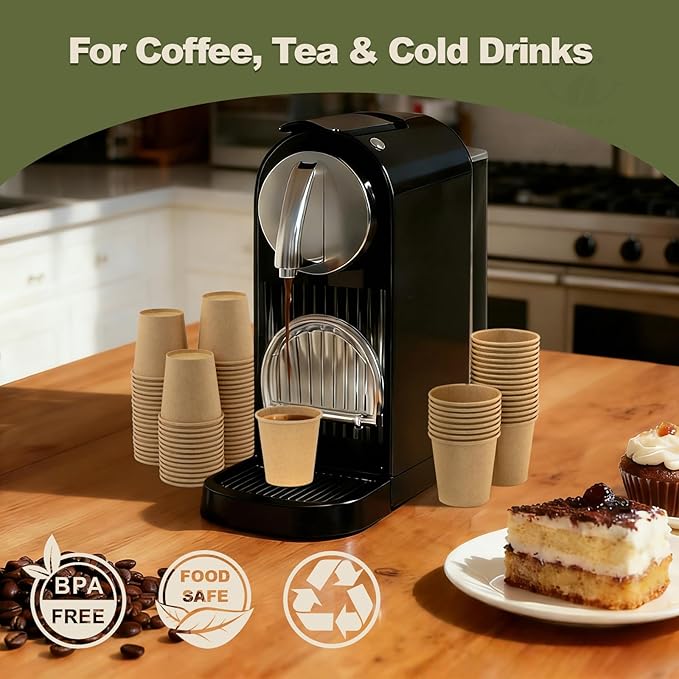 3 oz 300 Pack Disposable Coffee Cups, Bulk Brown Disposable Paper Cups, Coffee Cups for Hot Tea, Chocolate and Cold Drinks