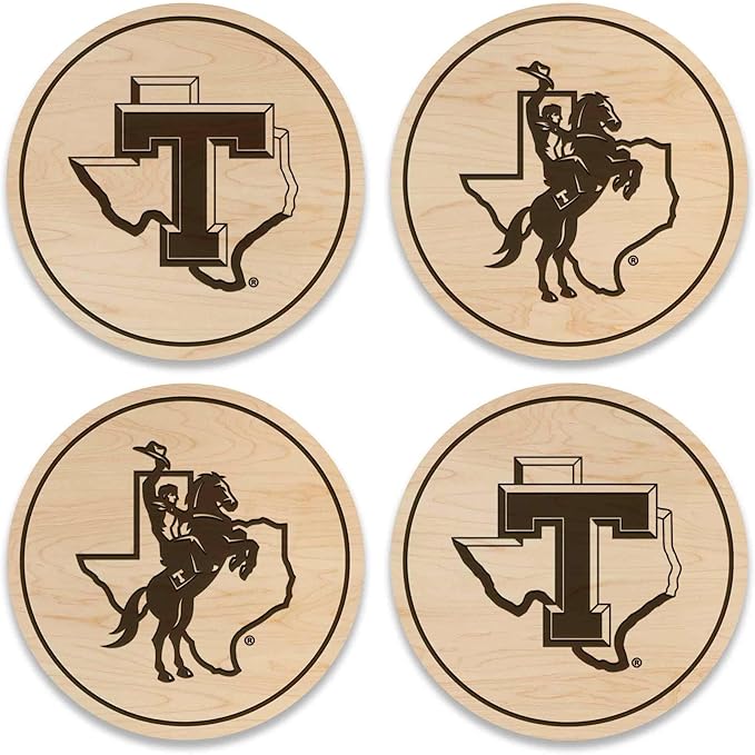LazerEdge Tarleton State Texans Wooden Coaster Set - Maple Wood - Officially Licensed Product - 4-Pack