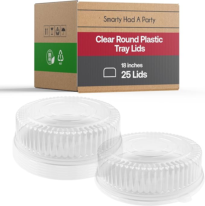 Smarty Had A Party 18 Inch Clear Round Plastic Tray Lids – Stackable Plastic Dome Lids for Catering Trays with Lids, Party Platters & Food Displays – BPA-Free Disposable Dome Covers – 25-Pack