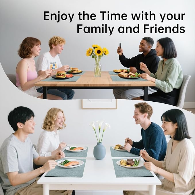 Blue Forest Placemats Set of 4, Dual-Layered Thickened Faux Linen Table Mats Heat Resistant Machine Washable Wrinkle Free Place Mats for Kitchen Dining Outdoor/Indoor (Sky Blue)