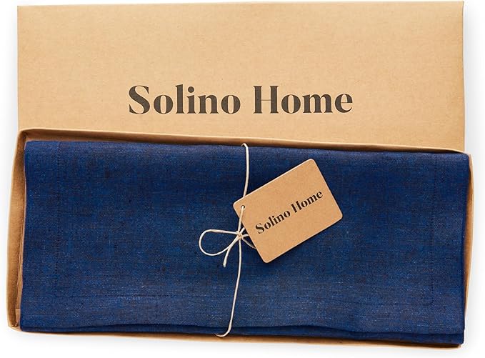 Solino Home Linen Royal Blue Table Runner 132 Inches Long - Athena, 100% Pure Linen Dining Table Runner 14 x 132 Inch