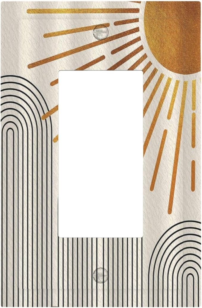 Outlet Covers Mid Century Boho Sun Beige Minimalist Abstract 1 Gang Wall Plate Single Rocker Light Switch Cover Decorative GFCI Receptacle Electrical Switchplate for Bathroom Bedroom （2 Pack）