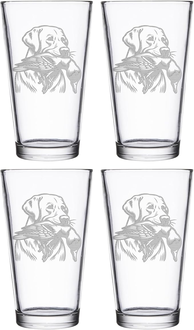 Hat Shark Duck Hunting Gear Decor Beer Glass - Mallard Duck Black Lab Hunting Gift - Laser Engraved 16 oz Pint Drinking Glass Dog Cool Hunters Gift for Men and Women Who Love Water Dogs (4)