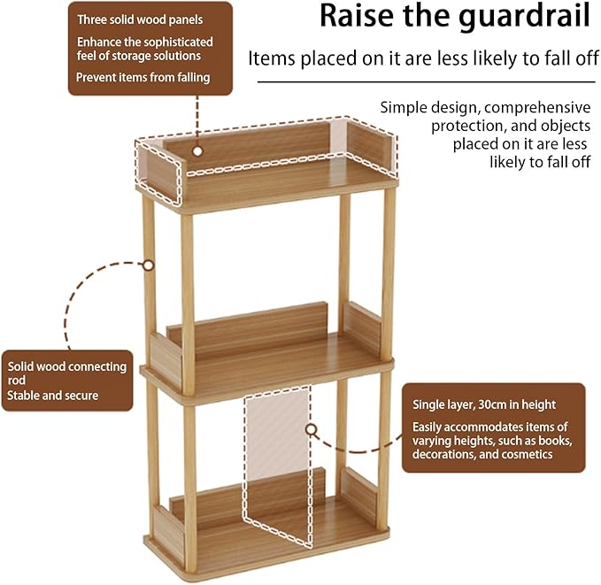 Desktop Organizer Shelf, Multi Tier Wood Tabletop Bookshelf, Space Saving Countertop Storage Rack for Office, Bedroom, Living Room(Warm White,19.6 * 7.8 * 14.5in)