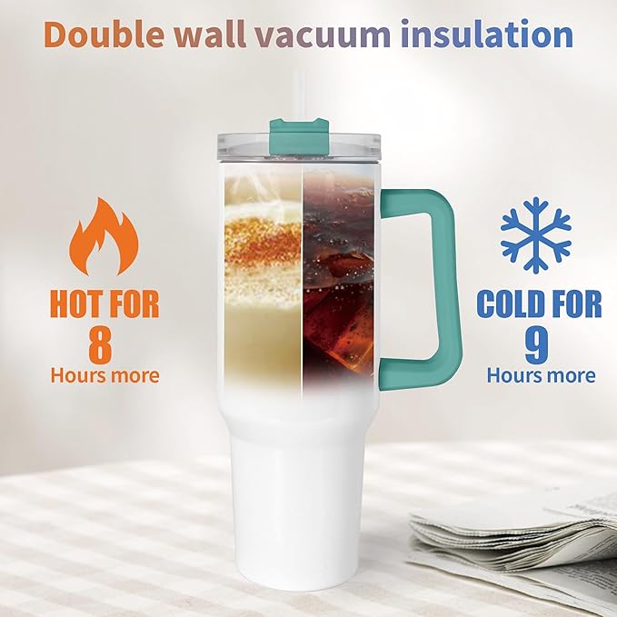 40 oz Sublimation Tumblers 20 Pack with 5 Color Handle Lid and Straw Stainless Steel Double Wall Vacuum Insulated Travel Mug Cup Bulk Sublimation Blank for DIY Gift