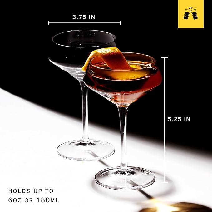 LEMONSODA Nick And Nora Classic Martini Glasses Manhattan, Cosmopolitan, Espresso Martini, Lemon Drop, Dirty Martini - Inspired by 1930's-50's Cocktail Culture - 6oz/10oz (Set of 24, 6oz) (2273)