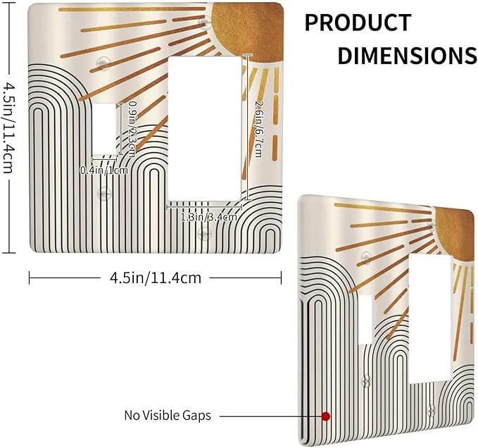 Light Switch Cover Mid Century Boho Sun Beige Minimalist Abstract 2 Gang Toggle Rocker Combo Socket Cover Wall Plates Decorative Switch Plates and Outlet Covers for Bathroom Bedroom Decor