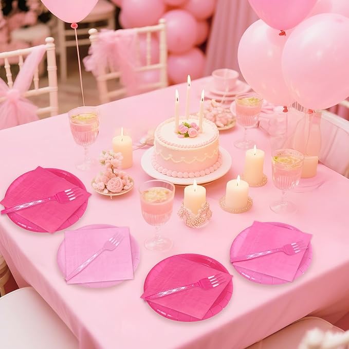 Serves 35 Guests Gradient Pink Plates and Napkins Party Supplies,7" Gradient Pink Birthday Dessert Paper Plates and Napkins,Disposable Party Dinnerware for Wedding,Graduation
