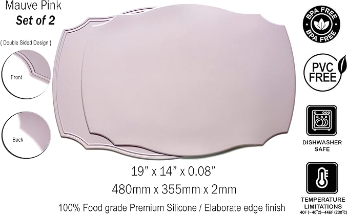 Rommy & Co. Premium Silicone Placemats, Set of 2 (Mauve Pink)