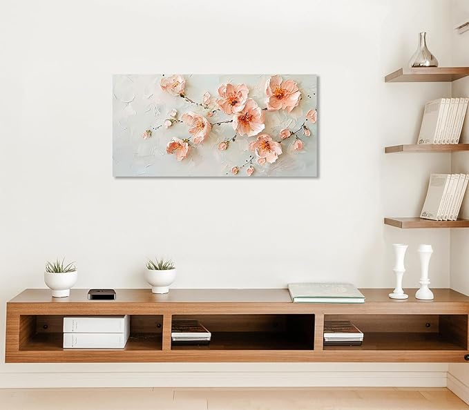 ADJUVANT Wall Art Impressionist Pink Floral 60"L x 30"W, Cherry Blossoms Canvas Painting Soft Petals Artwork Pastel Tones Prints Spring Flowers Wall Decor for Living Room Bedroom Bathroom Home Office