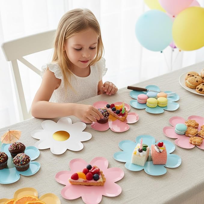 40PCS Daisy Plates Flower Paper Plates for Daisy Party Decorations 9" Daisy-Shaped Disposable Decorative Plates for Birthday Wedding Bridal Party Supplies