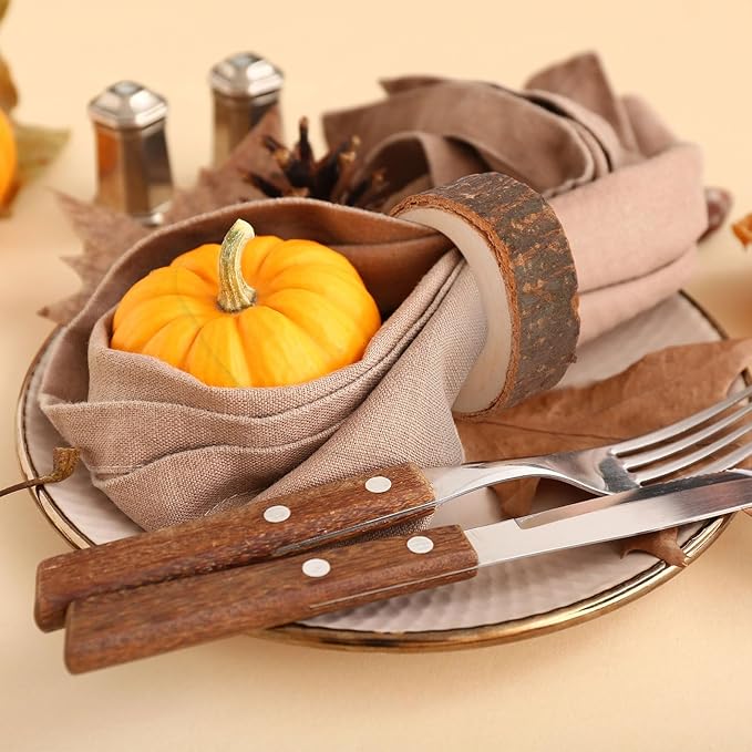 Tessco for you Set of 48 Handmade Wood Napkin Rings, Round Bark Napkin Ring Holders for Dining, Wedding, Birthday, Party, Table Decor, Home and Kitchen Decoration