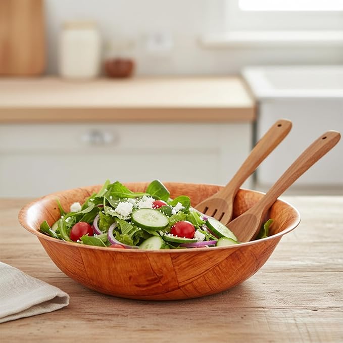 8-inch Wooden Serving Bowl, Set Of 6 | Round | Stackable | EZ To Wash | Great For Salads, Fruits, Snacks, And More [6PK]