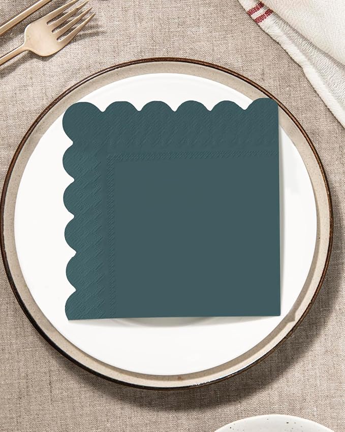 qiqee Blue Series Cocktail Dinner Napkins 5x5inch Disposable Beverage,Wedding, Birthday Party Dessert Wave Paper Napkins(120 Count)