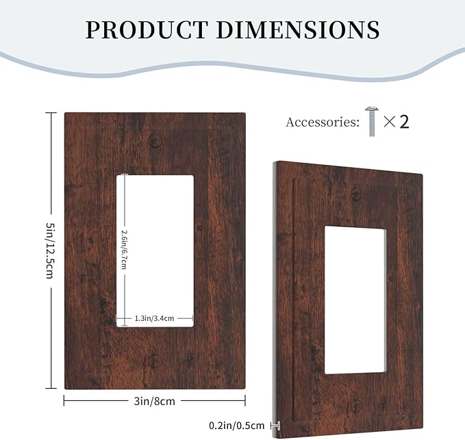 Outlet Covers Brown Red Rustic Wood Grain Retro Farmhouse 1 Gang Wall Plate Single Rocker Light Switch Cover Decorative GFCI Receptacle Electrical Switchplate for Farmhouse Cabin Decor（2 Pack）