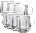 6Pcs Vertical Ribbed Glass Mugs with Handle, Reusable Household Glass Cups for Coffee, Tea, Milk, Orange Juice – Sturdy Glassware Set for Hot and Cold Beverages