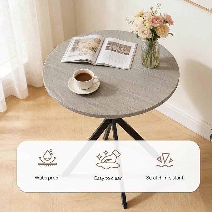 31.5" Round Dining Table and Chairs Set for 2, Small Dining Table Chairs Set Space-Saving, Small Dinette Sets for 2 for Kitchen Dining Room Apartment(Gray Table +Gray Chairs)
