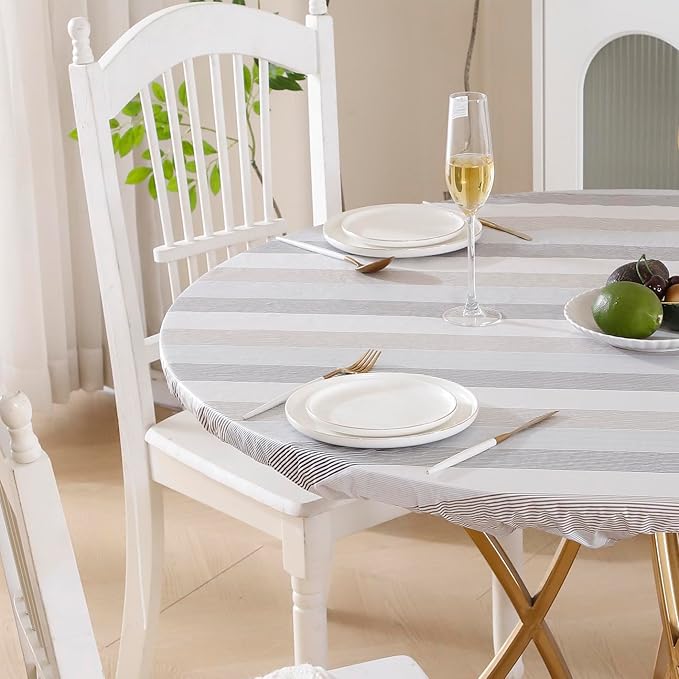 Walrus Round Vinyl Fitted Tablecloth with Flannel Backing Elastic Edge Design Table Cover Waterproof Oil-Proof PVC Table Cloth Stain-Resistant Best for 45"-56" Round