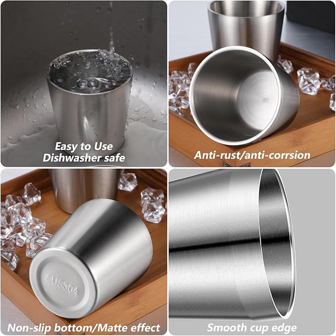 12 Pieces 6 oz Stainless Steel Cups Double Wall Insulated Tumblers Glasses Reusable Stackable Mugs Silver Travel Cups Metal Drinking Cups for Adult Home Party BBQ Camping Outdoor