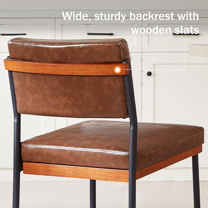 Modern Dining Chairs Set of 2, Kitchen Chairs with Thick Cushions and Adjustable Foot Pads, Upholstered Faux Leather Dining Room Chairs with Sturdy Metal Legs,Coffee