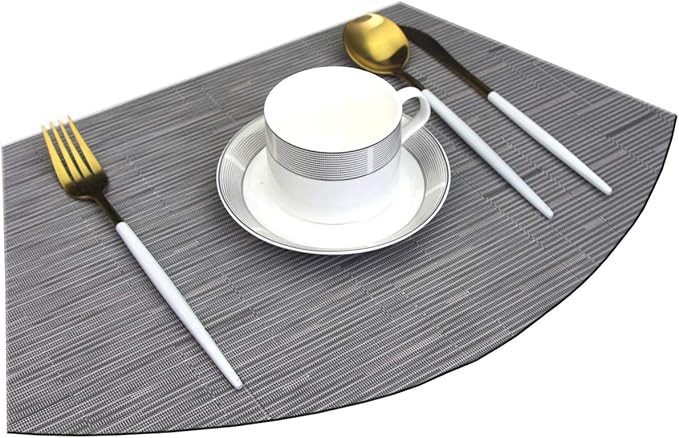 Wedge Placemats for Round Dining Table Woven Vinyl Easy Wipe Plastic Non Slip Table Mats Set of 6（Grey）