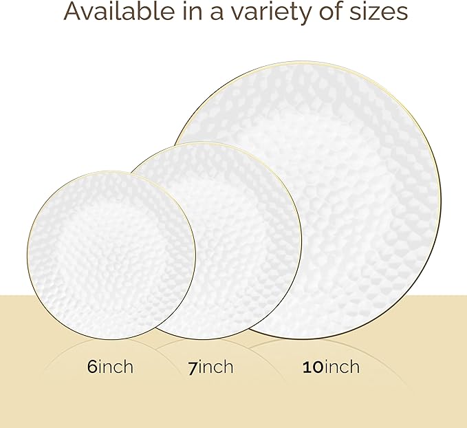 R-kay 100 Pack 7 Inch Clear Plastic Plates - Hammered Gold Rimmed Sturdy, Durable And Extra Heavy duty Gold Plastic Dessert, Appetizer Plates Disposable For All Occasions