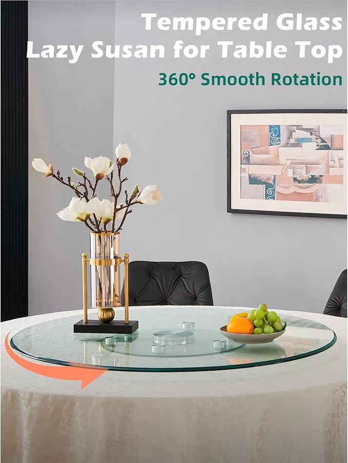 22.8 inch Lazy Susan for Table Top Tempered Glass Rotating Serving Tray for Dining Table, Kitchen Lazy Susan Organizer Spinning Rotating Food Server Party Centerpieces