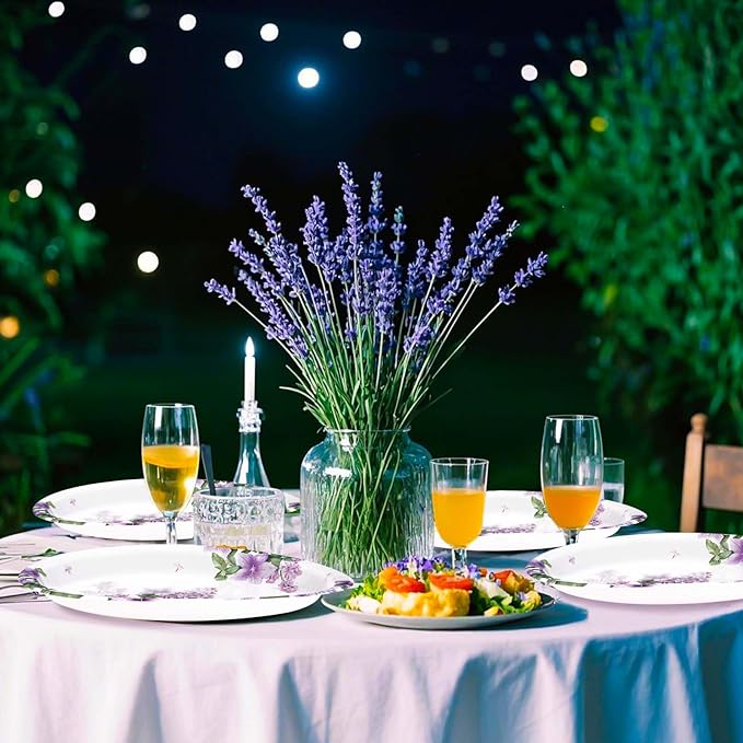 50 Pcs Lilac Oval Paper Plates Large 10" x 12" Purple Floral Plates Disposable Heavy Duty Dinner Serving Platters for Spring Summer Purple Party Supplies Baby Shower Wedding Flower Party Decorations