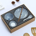 Gegong Blue and White Porcelain Dinnerware Set, Dishes, Bowl, Spoon, Chopsticks, Service for 1, Colorful Glazed Ceramic Set, Gift Box Packaging (Willow Leaves)