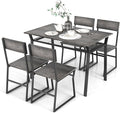 Giantex Dining Table Set for 4, 47”L x 28”W Rectangular Kitchen Table w/ 4 Trapezoid Chairs, Reinforced Metal Frame & Storage Rack, Industrial Space-Saving Dinette Set for Kitchen Dining Room (Grey)