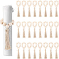 24 Pcs Wooden Bead Napkin Rings, Farmhouse Napkin Rings with Tassel Boho Napkins Ring for Dining Table,Wedding Decoration (Nature)