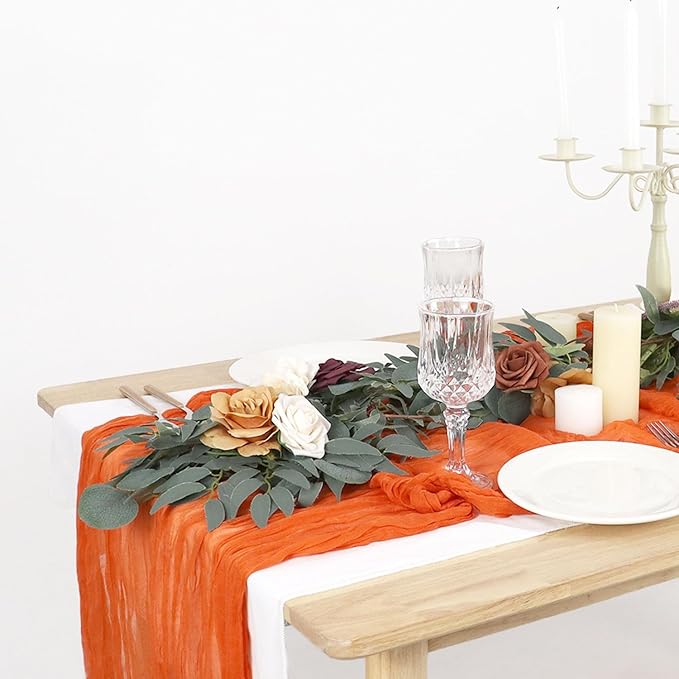 Orange Cheesecloth Table Runner Wedding Gauze Table Runner Rectangle 10FT Fall Table Cloth Burnt Orange Cheese Cloths Halloween Cheesecloth Table Runners for Thanksgiving Day Birthday Decoration