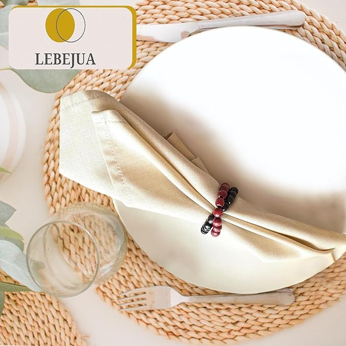 Napkin Rings Set of 6 - Modern Napkin Holder Rings with Wooden Beads | Dinner Napkin Ring for Holiday & Christmas, Birthday Party & Wedding Decor - Farmhouse Napkin Rings Bulk (Bojo)