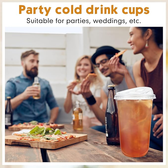 Baderke 50 Pcs Plastic Cups with Sip Lids Round Bottom Disposable Plastic Coffee Cups with Lids Clear Strawless Crystal Mugs for Iced Coffee Smoothie Cold Beverage Party Catering Supplies (18 oz)