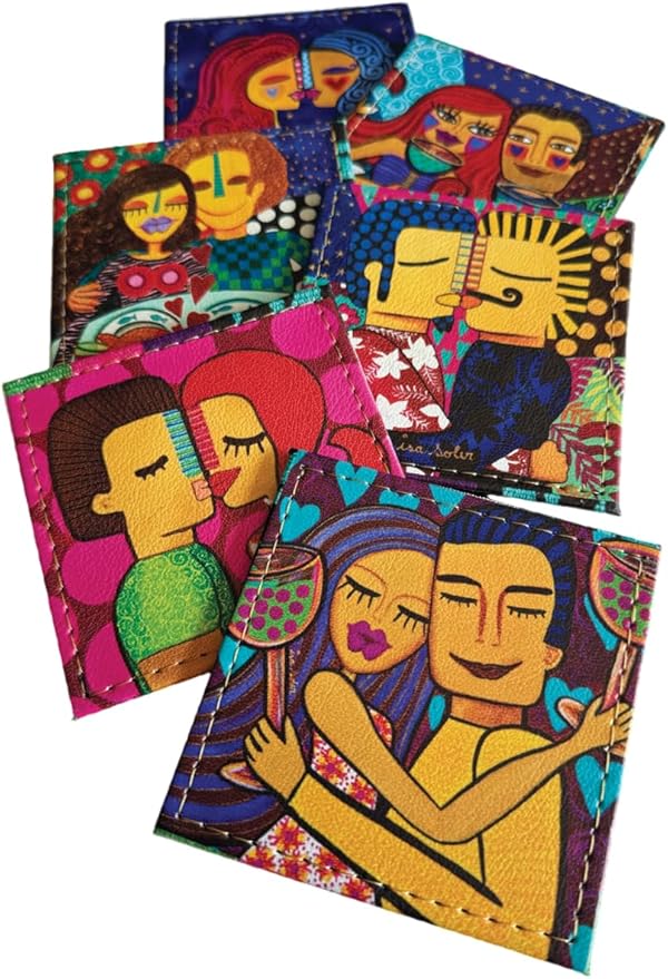 Square Coasters Set of 6, Drink Coaster Made in Chile with Colorful Design and Premium Materials, Beautiful Decor for Your Kitchen (Amor ES Amor)