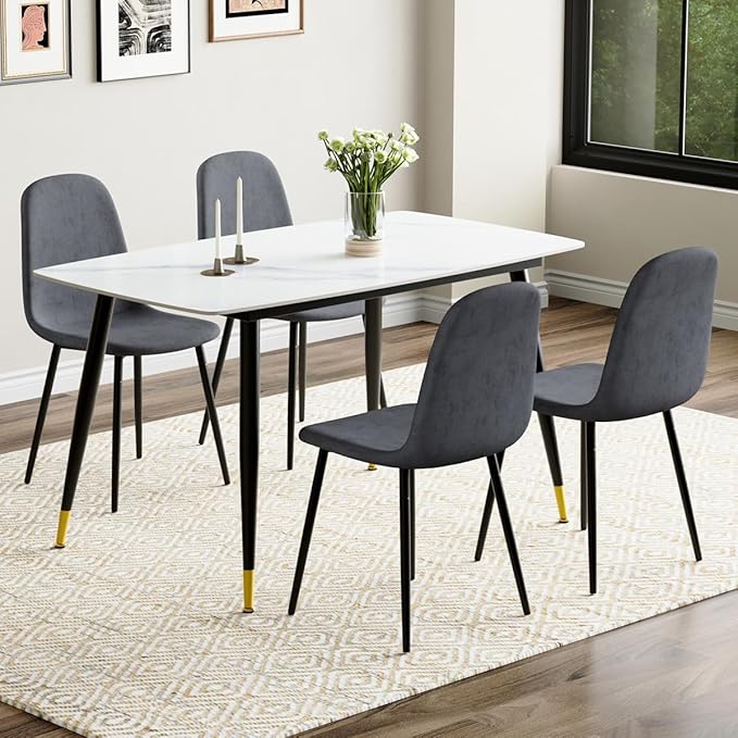 5 Piece Dining Table Set,4 Chair Dining Table Set, Sintered Stone Kitchen Table Top and Modern Chairs Set of 4 for Kitchen Dining Room, Small Space