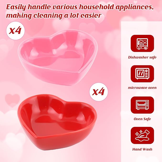 8PCS 3.2inch Heart Shaped Bowl Heart Bowl For Candy Lovers, Office Desk Decor, Home Snack Display, Valentine'S Day, Wedding Celebrations, Birthday Parties,Family Kitchen Use