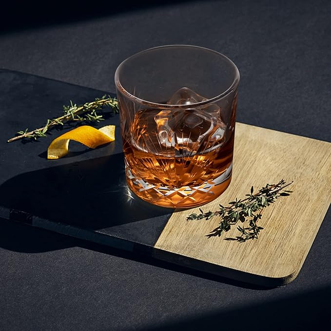SHOSHIN Hand Cut Whiskey Glasses - Rocks Glasses Set 4- Old Fashioned glass 13Oz, Clear Crystal Whiskey Bourbon Glass, Handmade gifts Scotch Glass, Bar Glasses