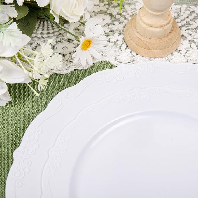 DaYammi 150Pcs White Plastic Plates & Gold Plastic Silverware, White Disposable Plates for Party Include 30 Dinner Platos,30 Dessert Platos,30 Golden Knives,30 Gold Forks,30 Spoons for Wedding Party