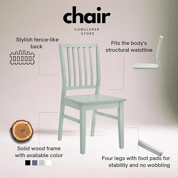 Green Wooden Dining Chairs Set of 8, Farmhouse Dining Room & Kitchen Chair with High Back, Spindle Windsor Armless Side Chair for Living Room Dining Room Kitchen Restaurant Balcony