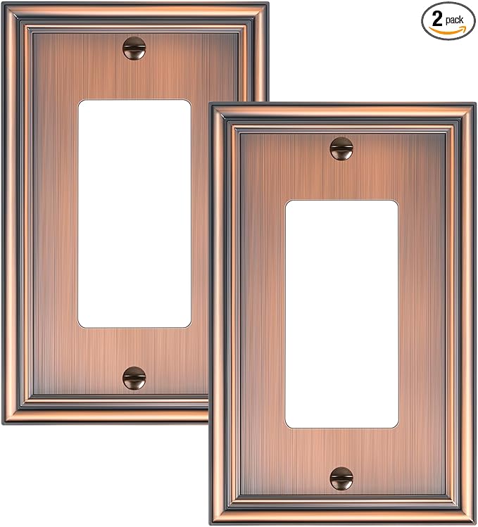 2-Pack Decorator Outlet Cover Plate, Antique Copper Decorative Switch Plates and Outlet Covers, Durable Zinc Alloy Wall Plates for Electrical Outlets, Receptacle, GFCI Outlet, Dimmer Switch
