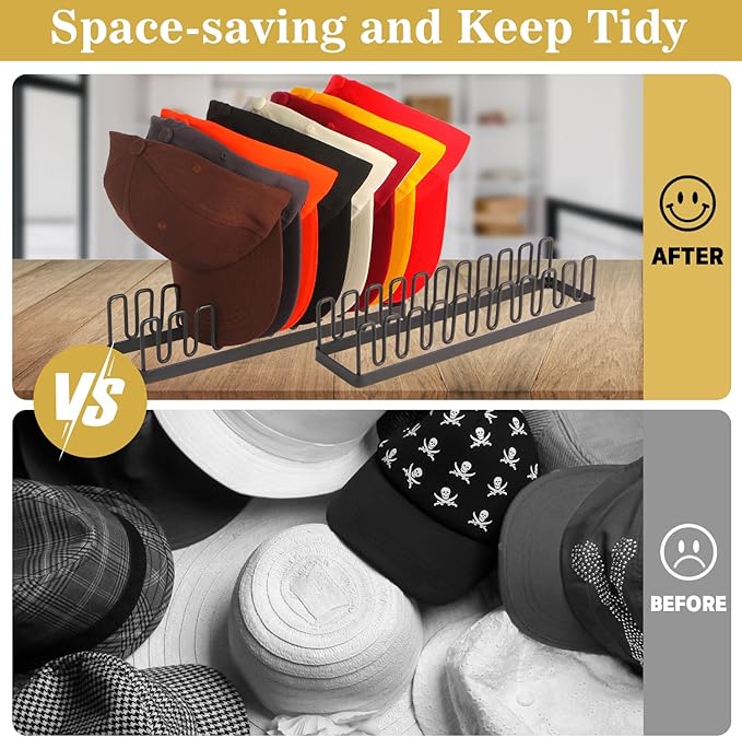 Hat Organizer for Baseball Caps Hat Rack Hat Storage Holder for 20 Baseball Caps, Tabletop Hat Rack Stand Display for Desk Closet Shelf Dresser 2 Pack