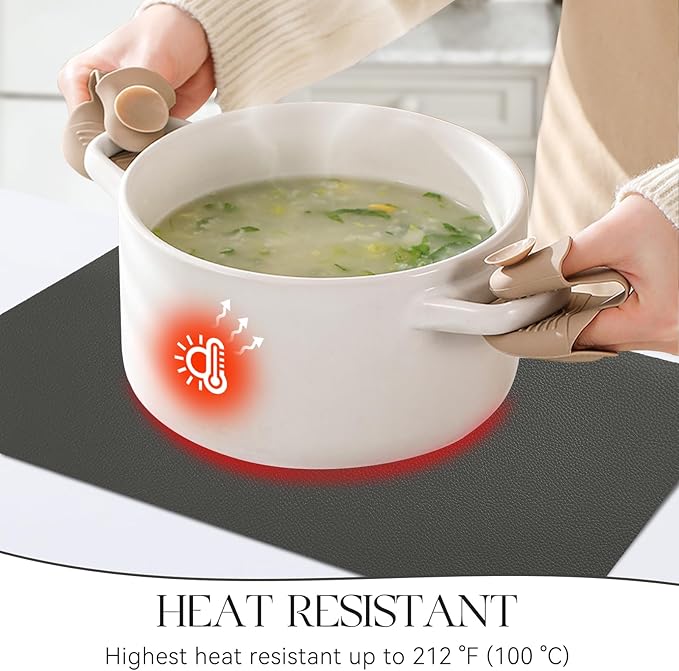 MOSAYT Vinyl Placemats Set of 6, Heat Resistant Place Mats 100% Waterproof Washable & Wipeable Faux Leather Reversible Table Mats for Kitchen Dining Party Indoor Outdoor, 12" x 17", Grey/Black