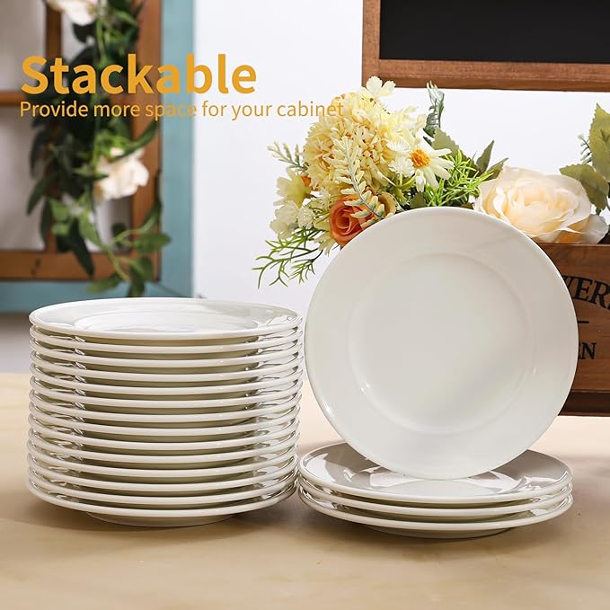 6 Inch Ceramic Dessert Plates Set of 18, White Round Small Appetizer Plates, Small Dinner Serving Pllate for Cake, Snacks, Side Dishes, Fruit, Microwave Oven and Dishwasher Safe