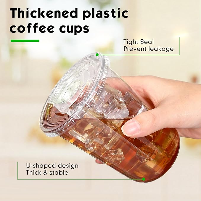 50 Sets Clear Plastic Cups with Lids and Straws, Disposable Iced Coffee Cups Drinking PET for Cold Drinks, Juice, Smoothie, Coffee Shops, Party, Christmas(Clear,16 oz)