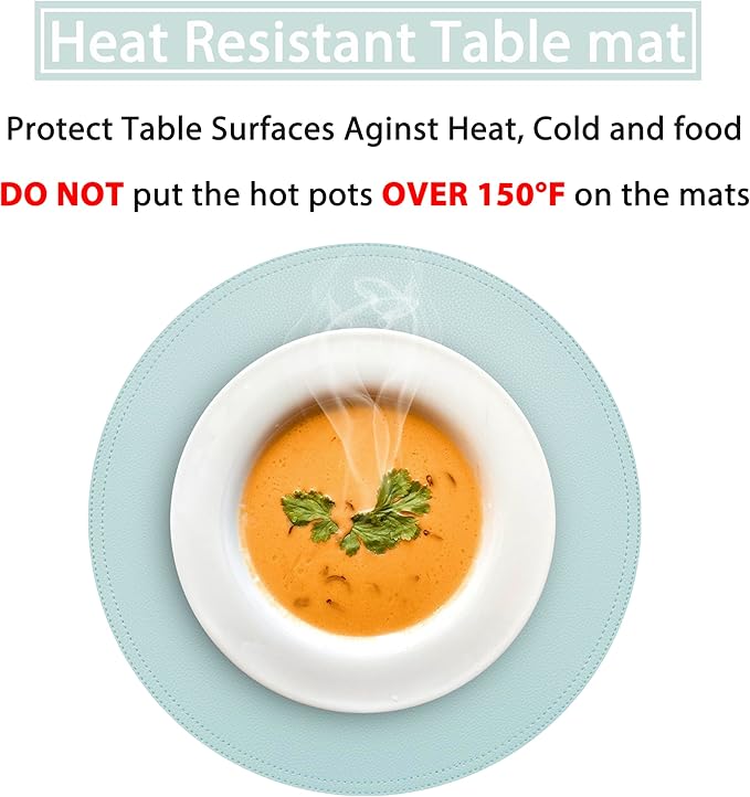 Faux Leather Round Placemats and Coasters, Coffee Mats Kitchen Table Mats, Waterproof, Easy to Clean for Kitchen Dining Round Table, Set of 4