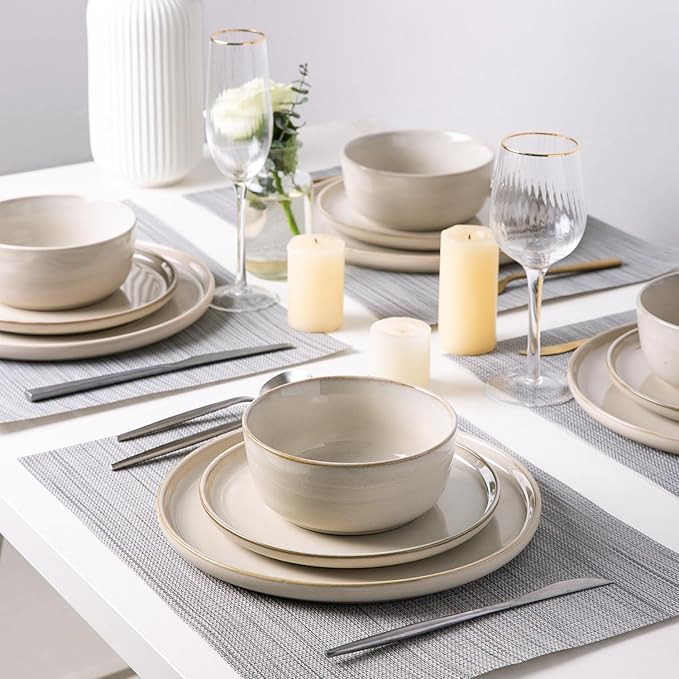 AmorArc Stoneware Dinnerware Sets,Round Reactive Glaze Ceramic Plates and Bowls Sets,Highly Scratch Resistant | Dishwasher & Microwave Safe,Service for 8 Dishes Set (24pc)