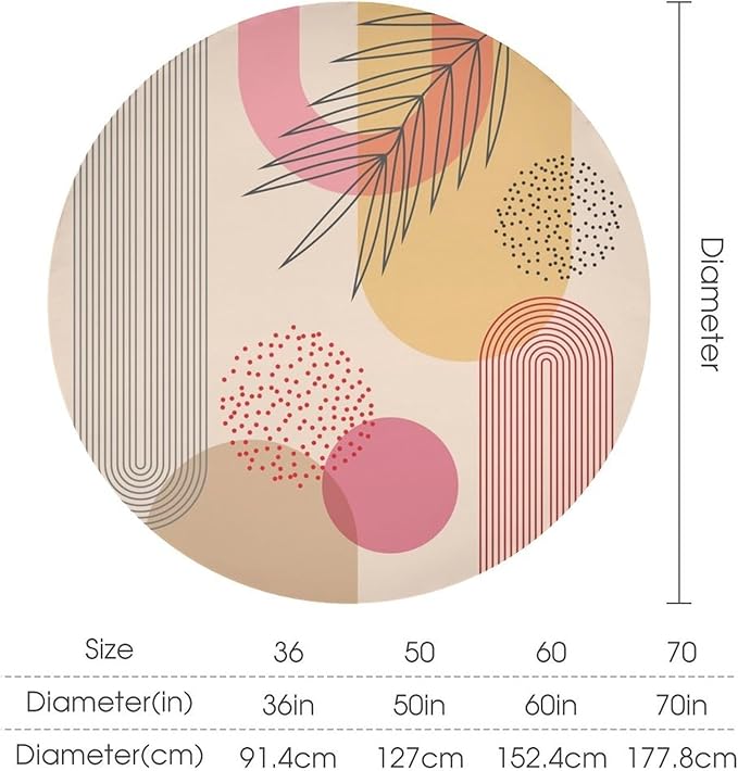 Mid Century Boho Round Tablecloth, Abstract Modern Sun Arch Curve Leaves Geometric Print Tablecloth for Home Party Dining Room Kitchen Decor 70Inch(178cm)