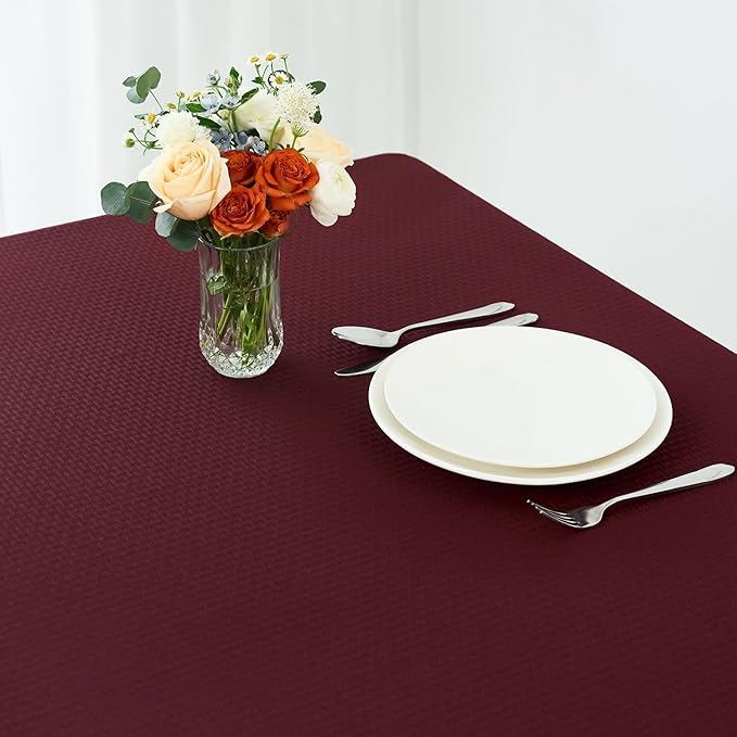 maxmill Square Tablecloth Weaved Texture Stain Resistant Waterproof Wrinkle Free Washable Soft Table Cloth, Decorative Fabric Table Cover for Dining Room Dinner and Parties, 52 x 52 Inch, Burgundy