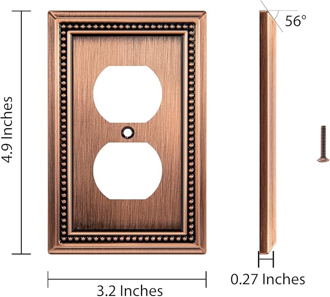 Henne Bery Sunken Pearls Heavy Duty Decorative Wall Plate Switch Plate Outlet Cover (Single Duplex, 3 Pack, Antique Copper)